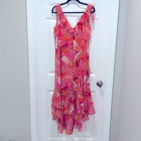 NWT AQUA Pink Botanical Wrap Dress Bloomingdale’s exclusive midi high low - Picture 10 of 11